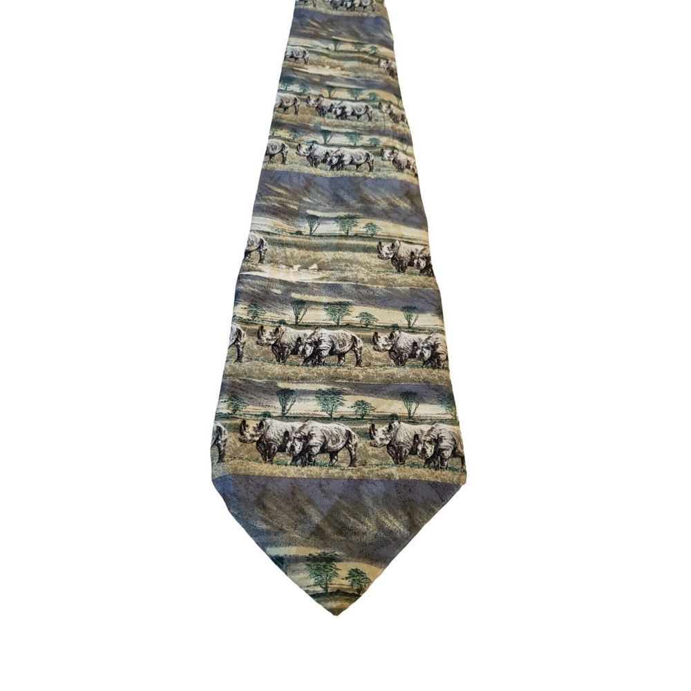 Endangered Species Tie Rhinoceros 100% Imported Silk. Made in USA